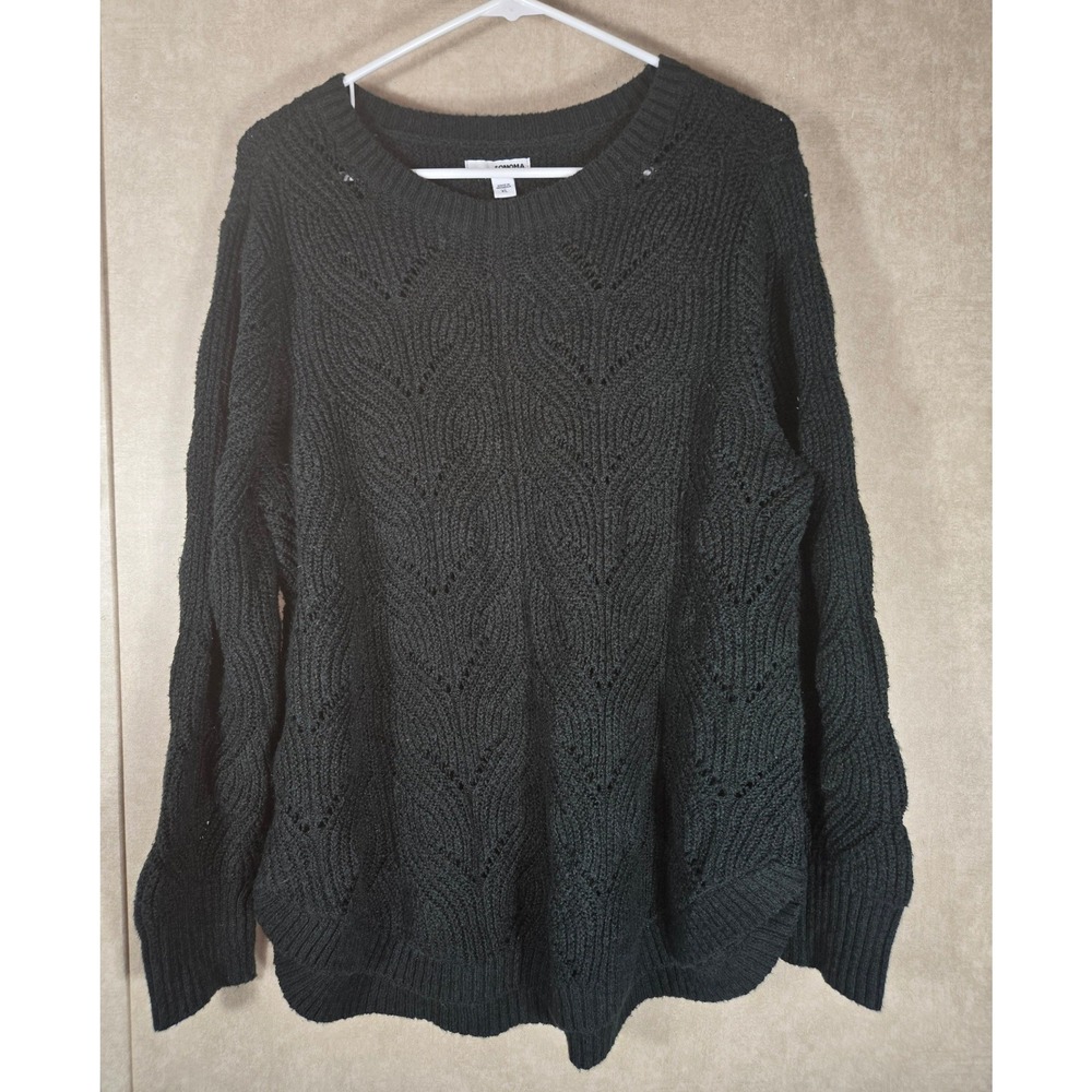 Sonoma Goods for Life Dark Green Pointelle Knit Crew Neck Sweater XL